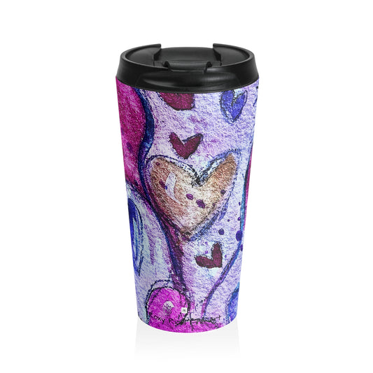 Stainless Steel Travel Mug -Floating Hearts Parade