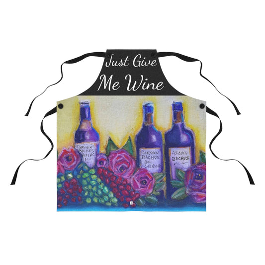 Just Give Me Wine Black Kitchen Apron -GBV Wine  and Roses