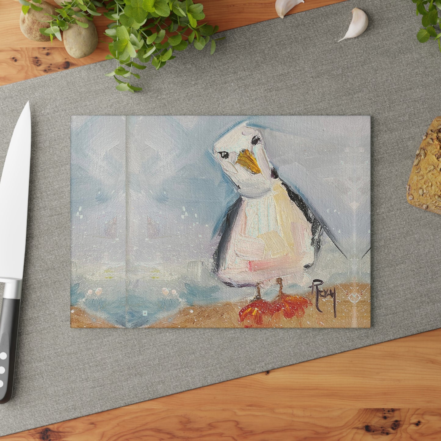 Inquisitive Seagull Glass Cutting Board