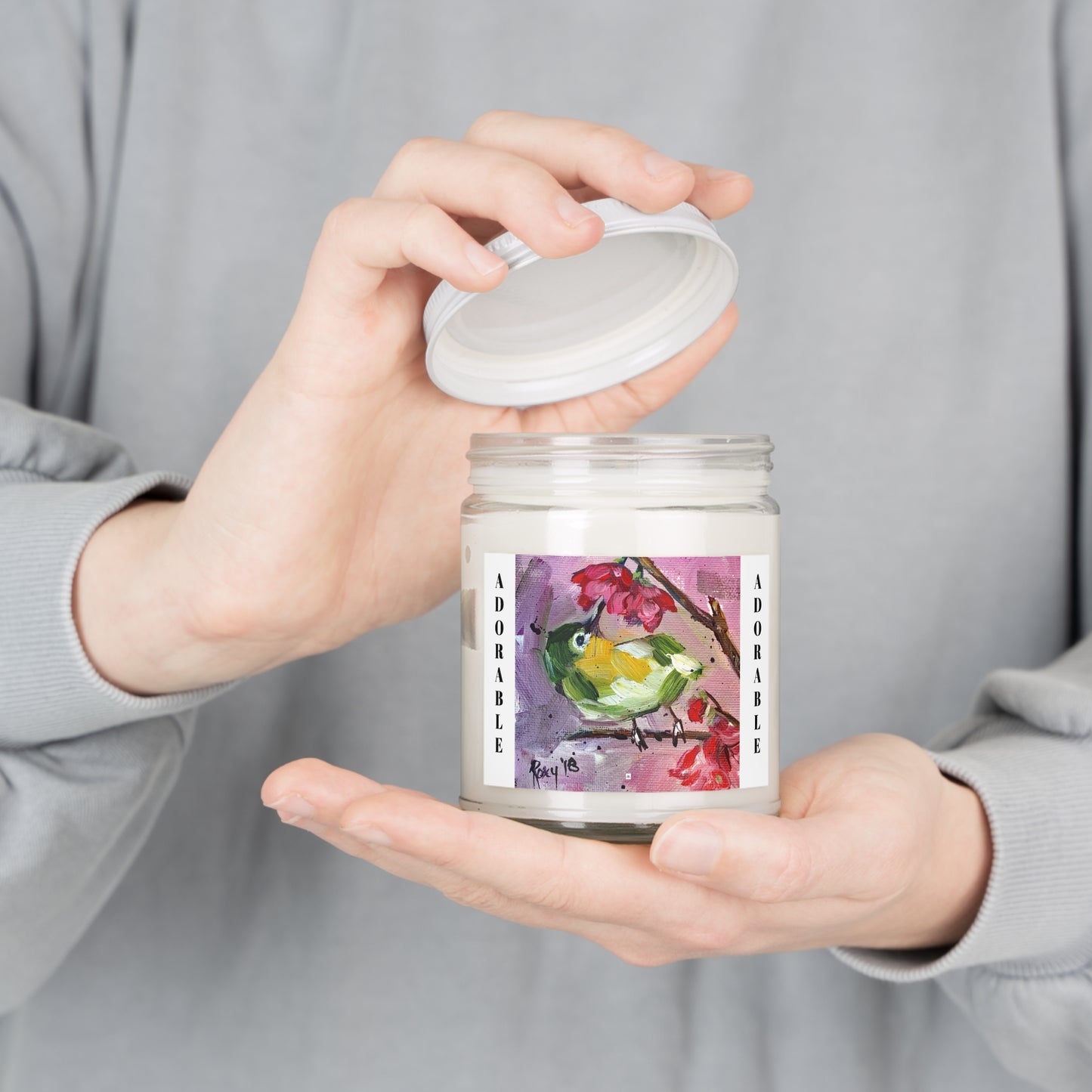 Scented Candles, 9oz-Adorable Japanese Warbler in Cherry Blossoms