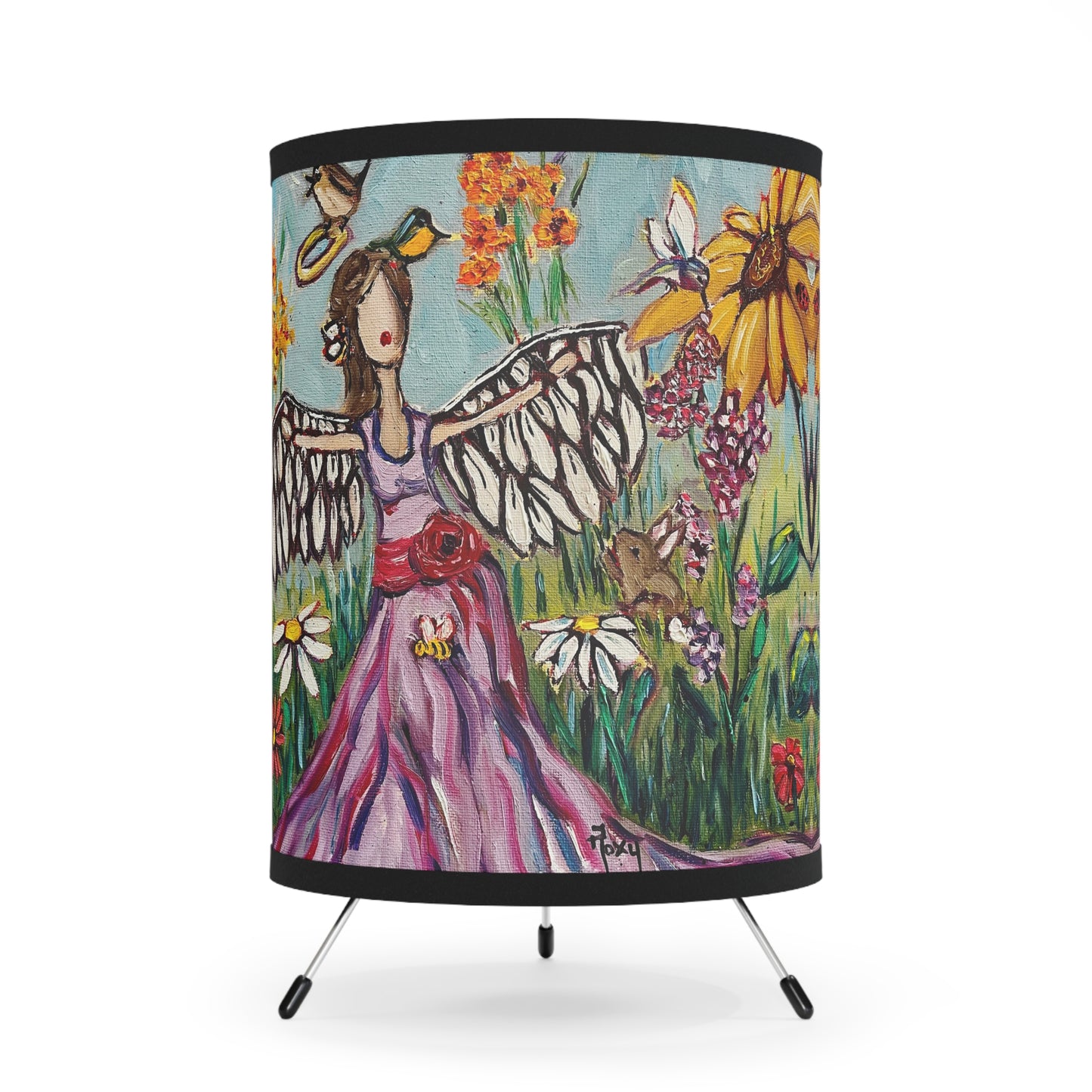 Garden Angel Pattern Tripod Lamp