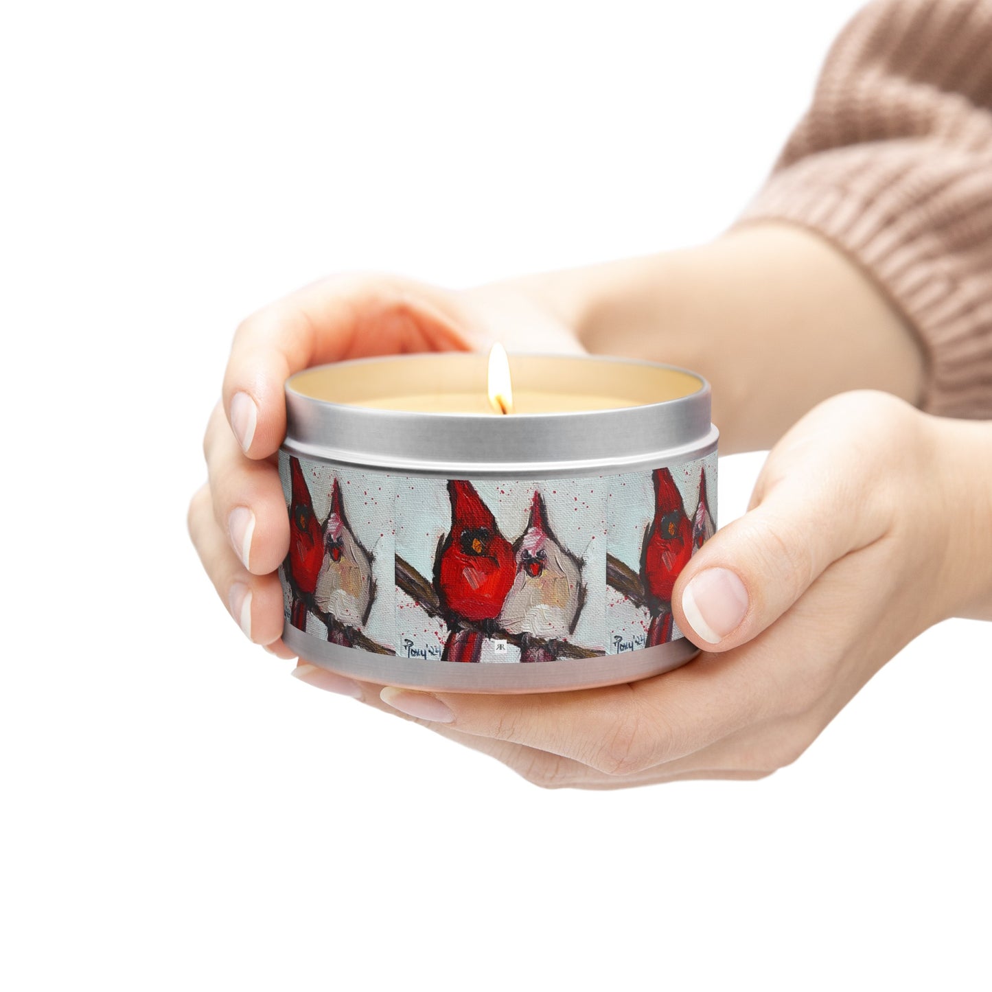 Cute Couple Cardinals Tin Candle