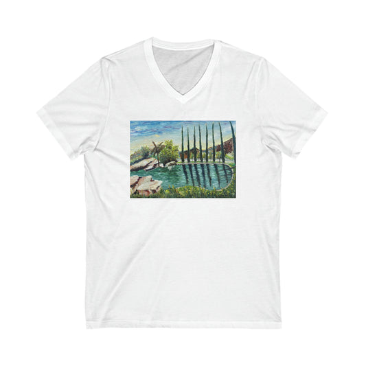 The Pond at Gershon Bachus Vintners-Unisex Jersey camiseta de manga corta con cuello en V