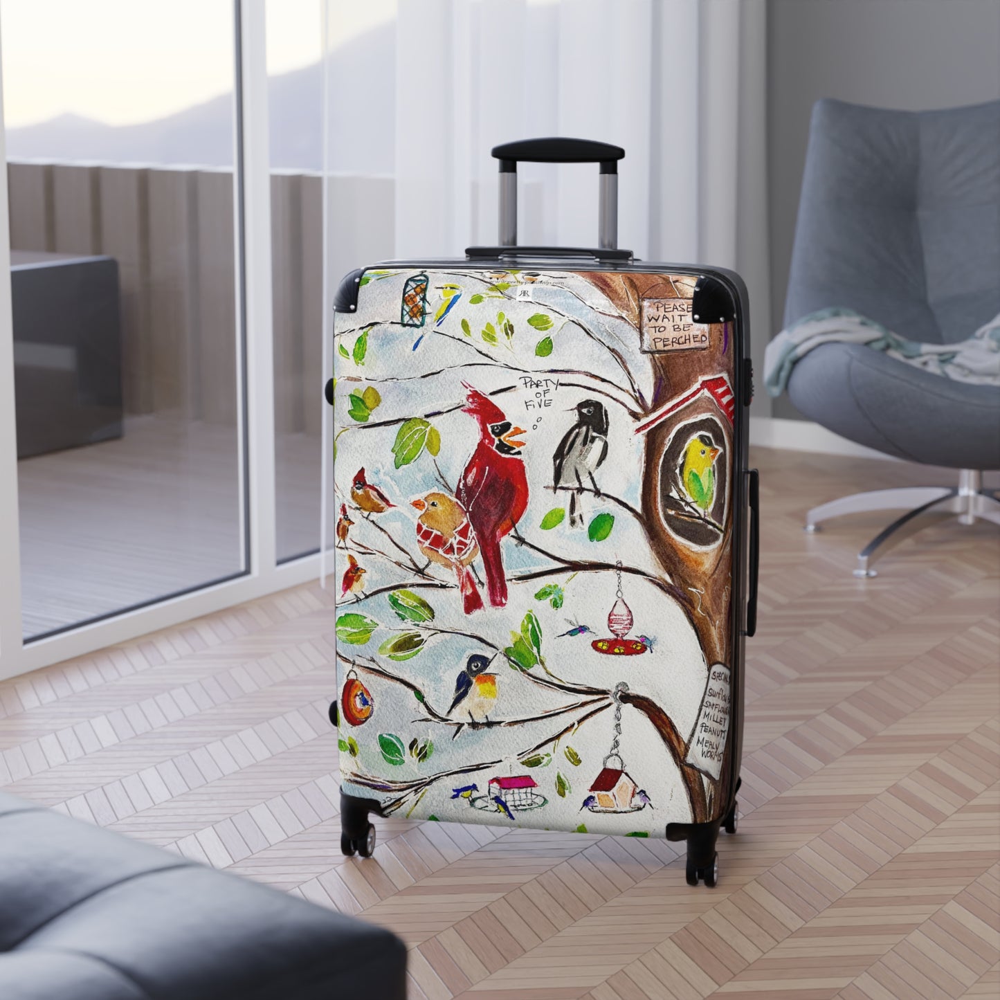 "Party of Five" Birds at Bird Restaurant Carry on Suitcase (+2 Sizes)