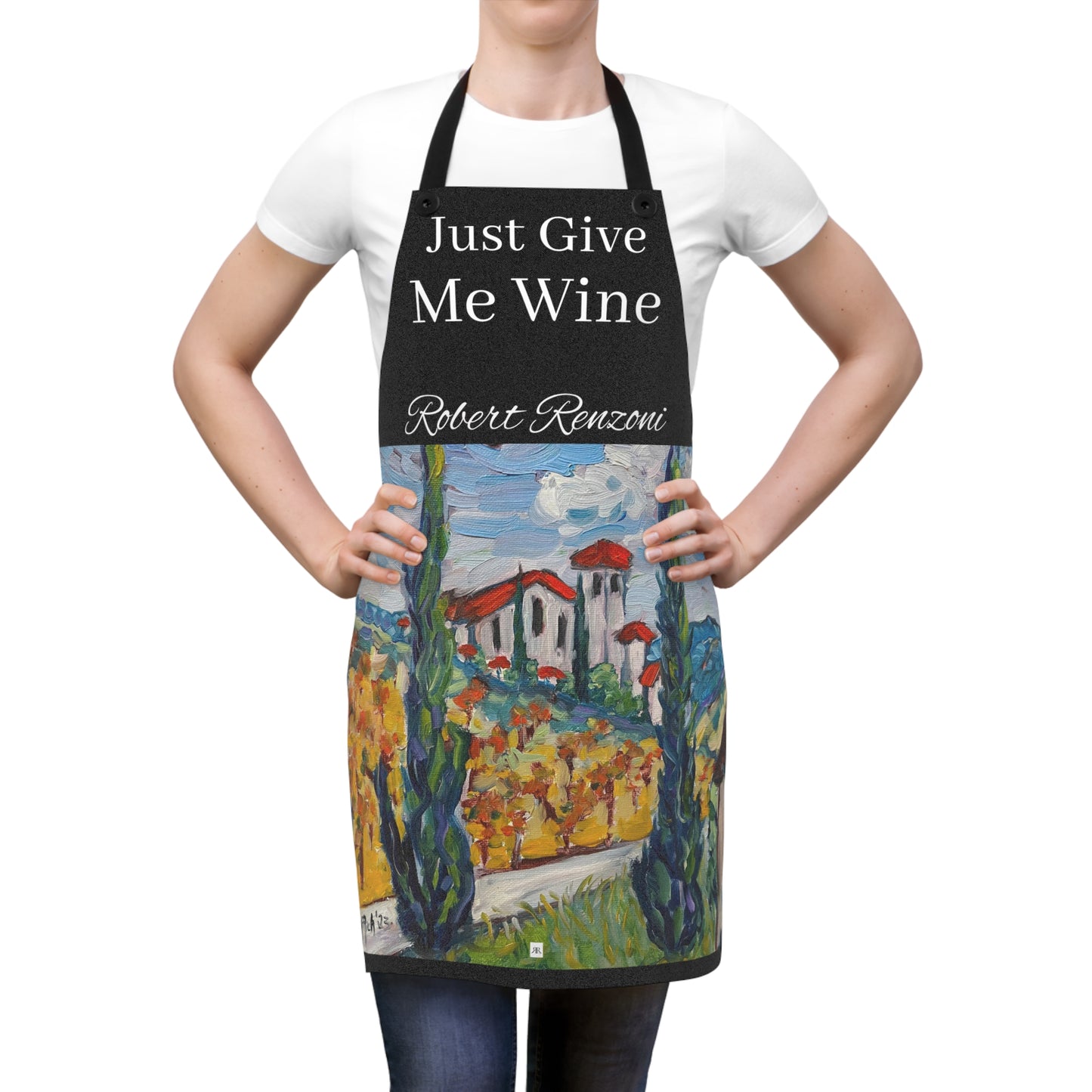 Just Give Me Wine Black Kitchen Apron -Robert Renzoni