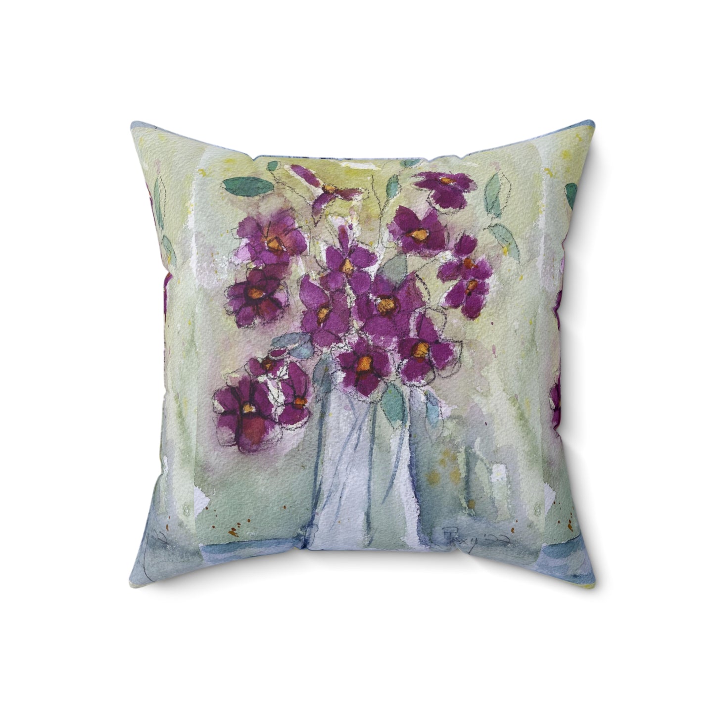 Pink Wildflowers Indoor Spun Polyester Square Pillow