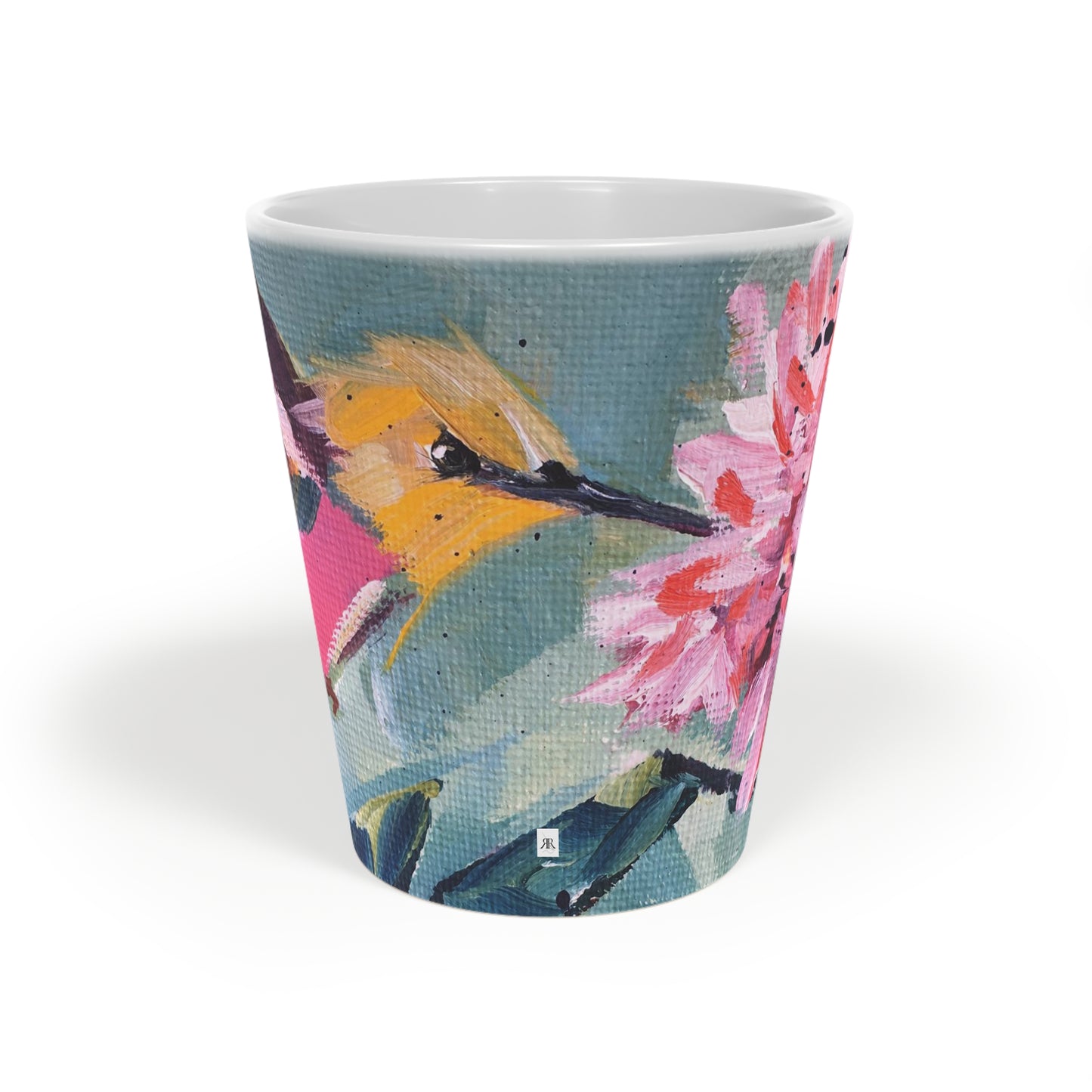 Taza para café con leche con diseño de flor rosa y colibrí rosa, 12 oz