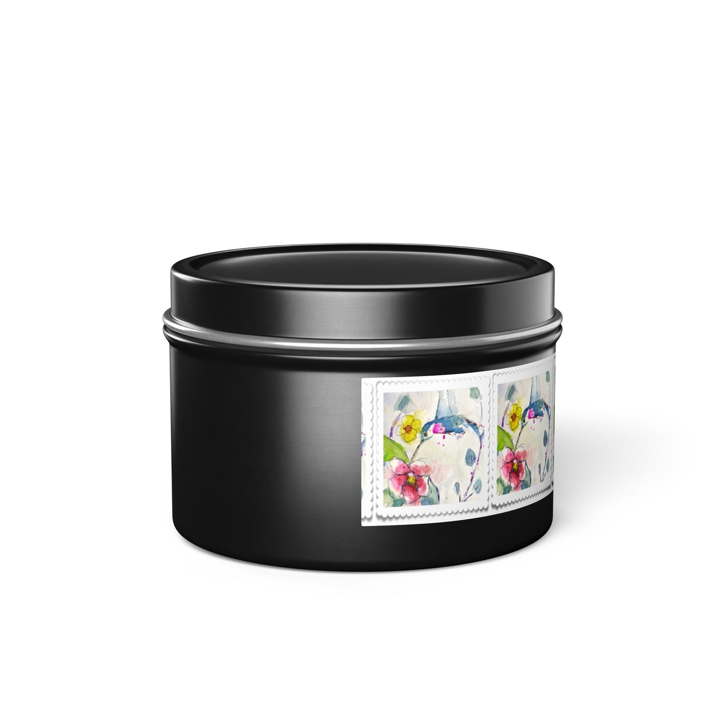 Loose Floral Hummingbird Tin Candle