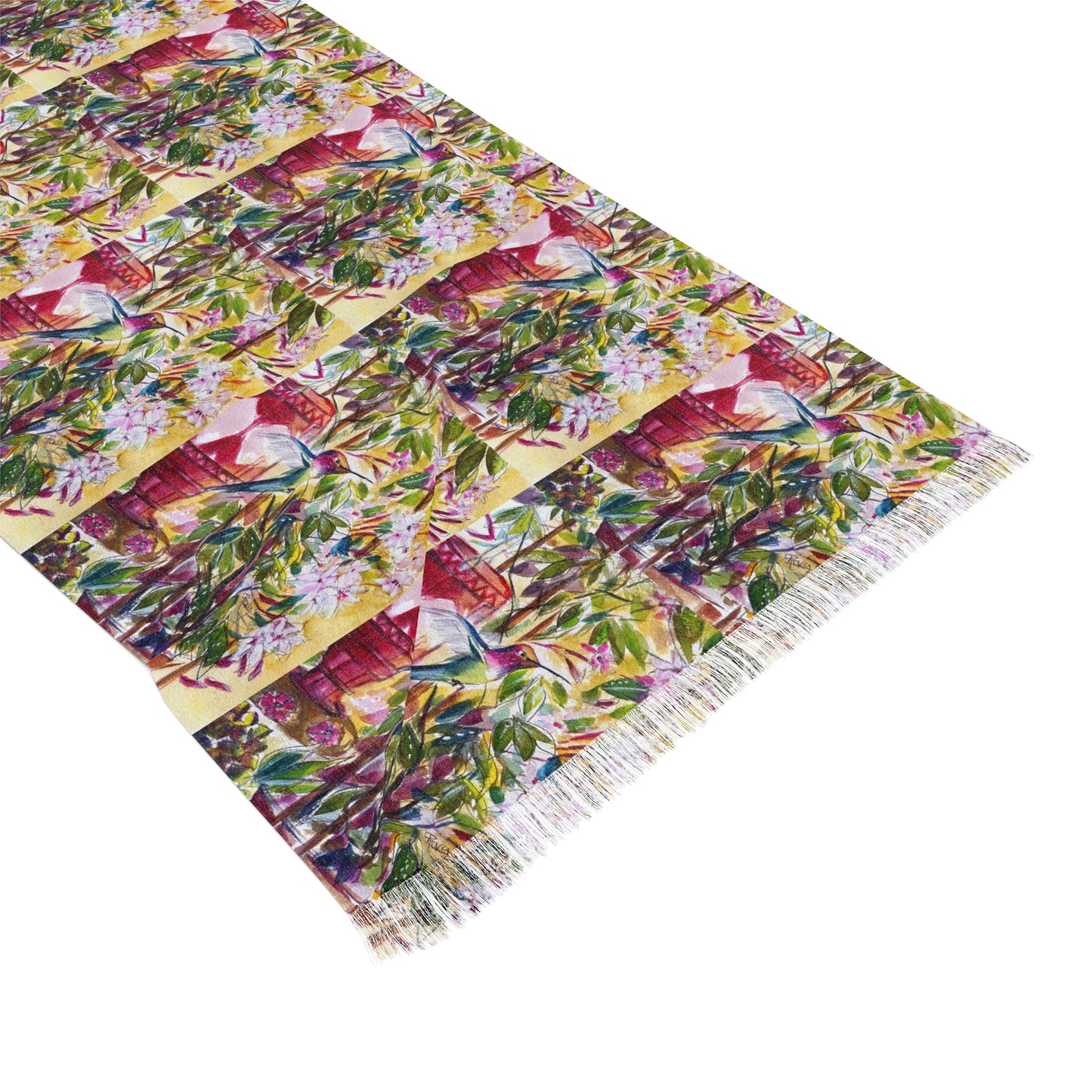 Colorful Scarf — Artistic Lightweight Neck Wrap- Hummingbird by the Jasmine