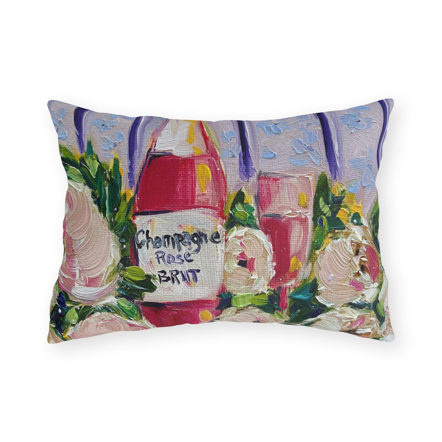 Pink Champagne and Peonies Outdoor Pillows