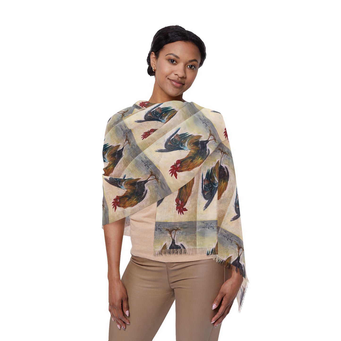 Colorful Scarf — Artistic Lightweight Neck Wrap- Who you Calling Chicken- Rooster