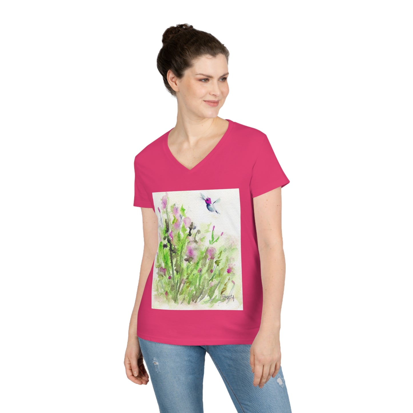 Hummingbird in the Salvia Ladies' V-Neck T-Shirt