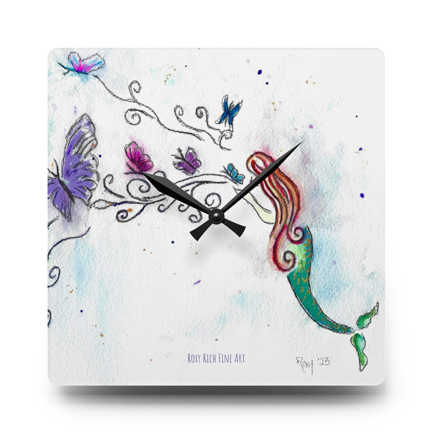 Mermaid Butterfly Kisses Acrylic Wall Clock