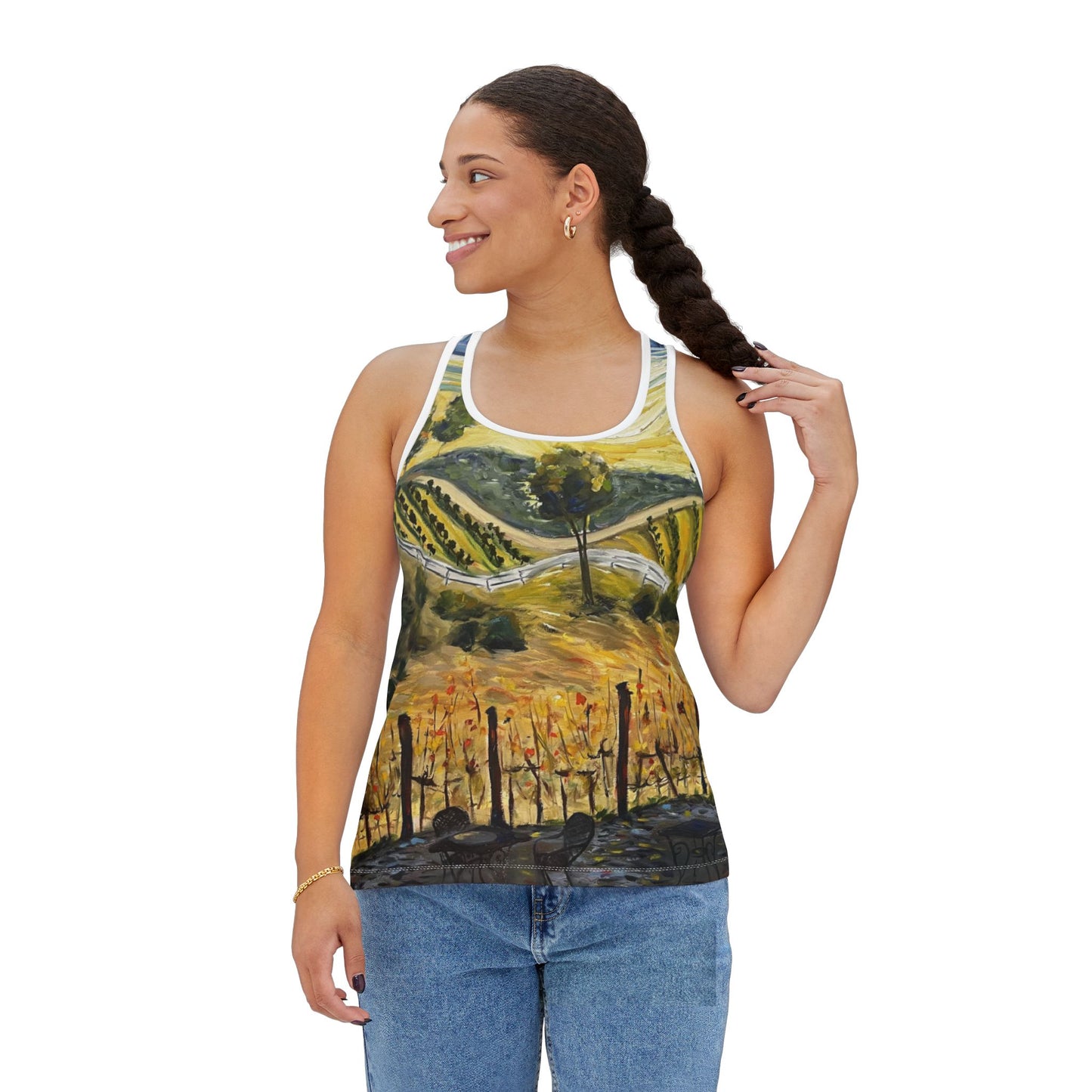 Women's Racerback Tank Top-Sunset at the Villa-Gershon Bachus Vintners