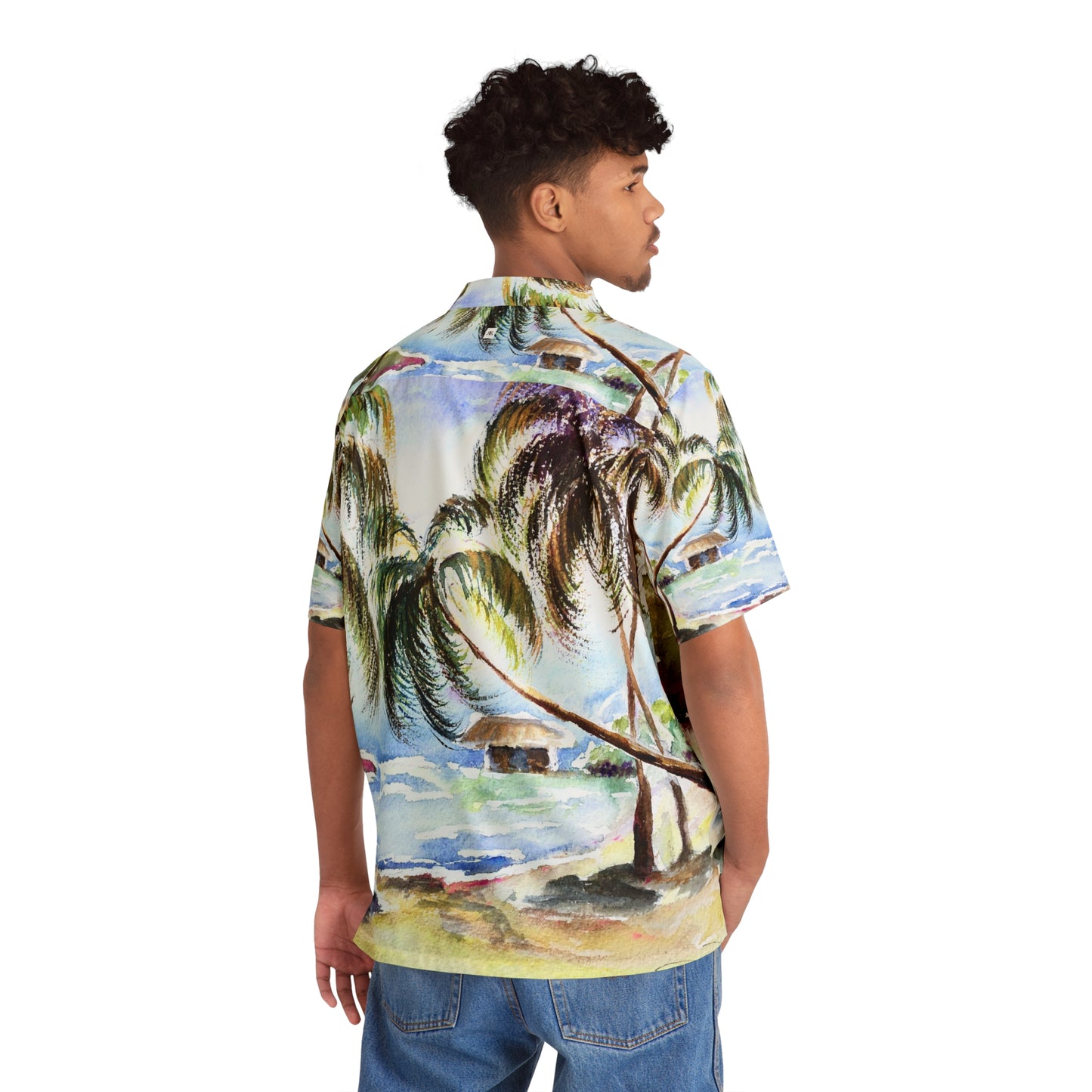 Hawaï attend des palmiers originaux paysage aquarelle hawaïen chemise hawaïenne pour hommes