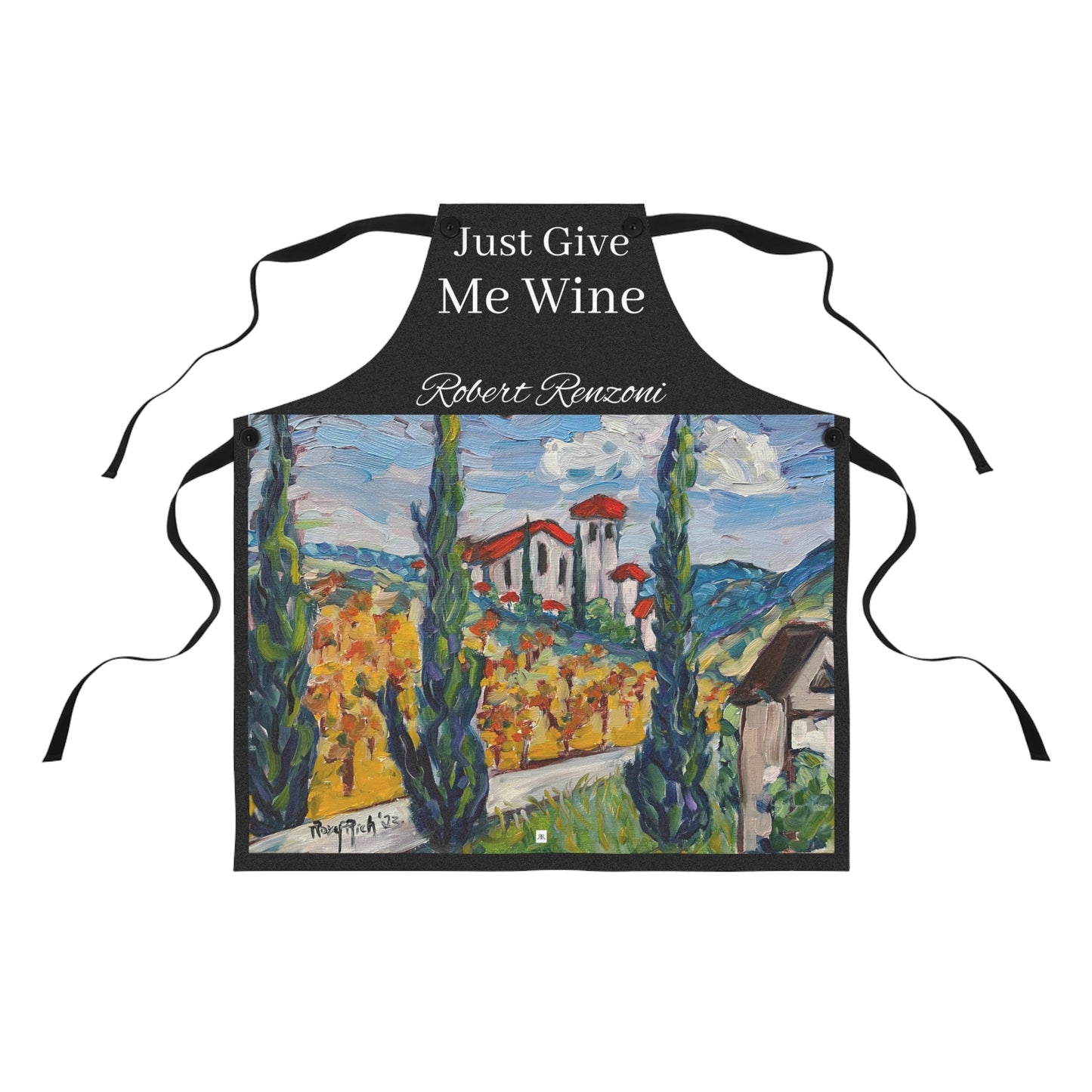 Just Give Me Wine Black Kitchen Apron -Robert Renzoni