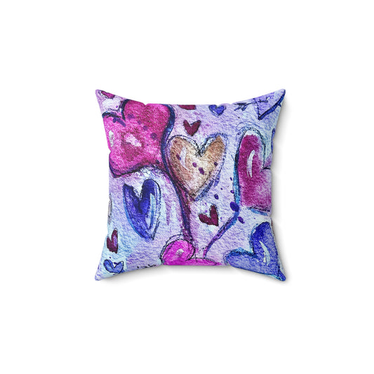 Valentine Floating Purple Hearts Throw Pillow — Romantic Heart Accent Pillow