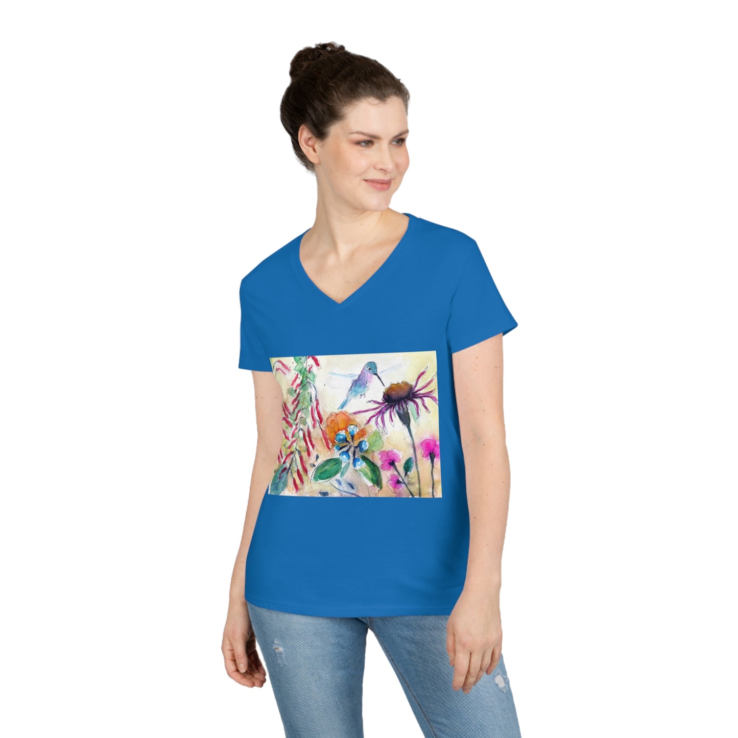 Hummingbird in the Garden Ladies' V-Neck T-Shirt