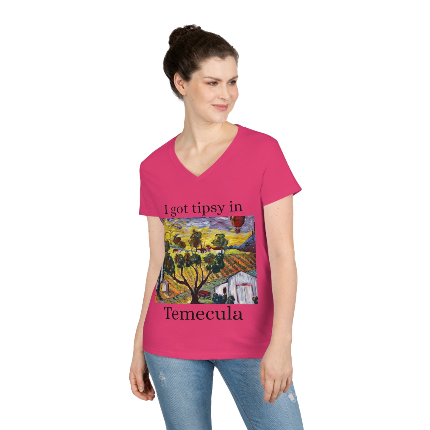Ultimate Sunrise-Ultimate Vineyard & Winery- "I got Tipsy in Temecula"-- Ladies' V-Neck T-Shirt