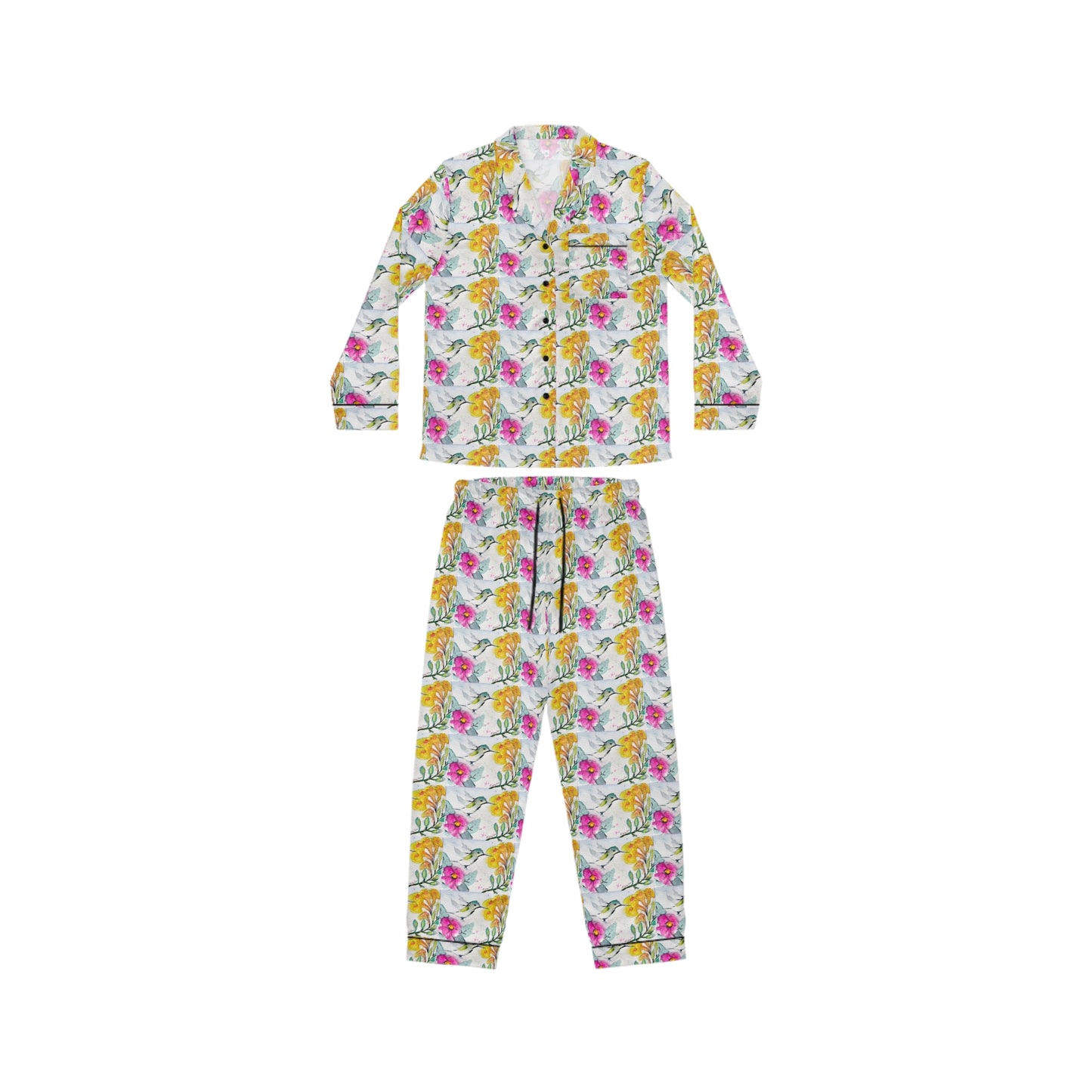 Satin Pajamas — Luxurious Silky Sleepwear Set- Floating Light Hummingbird