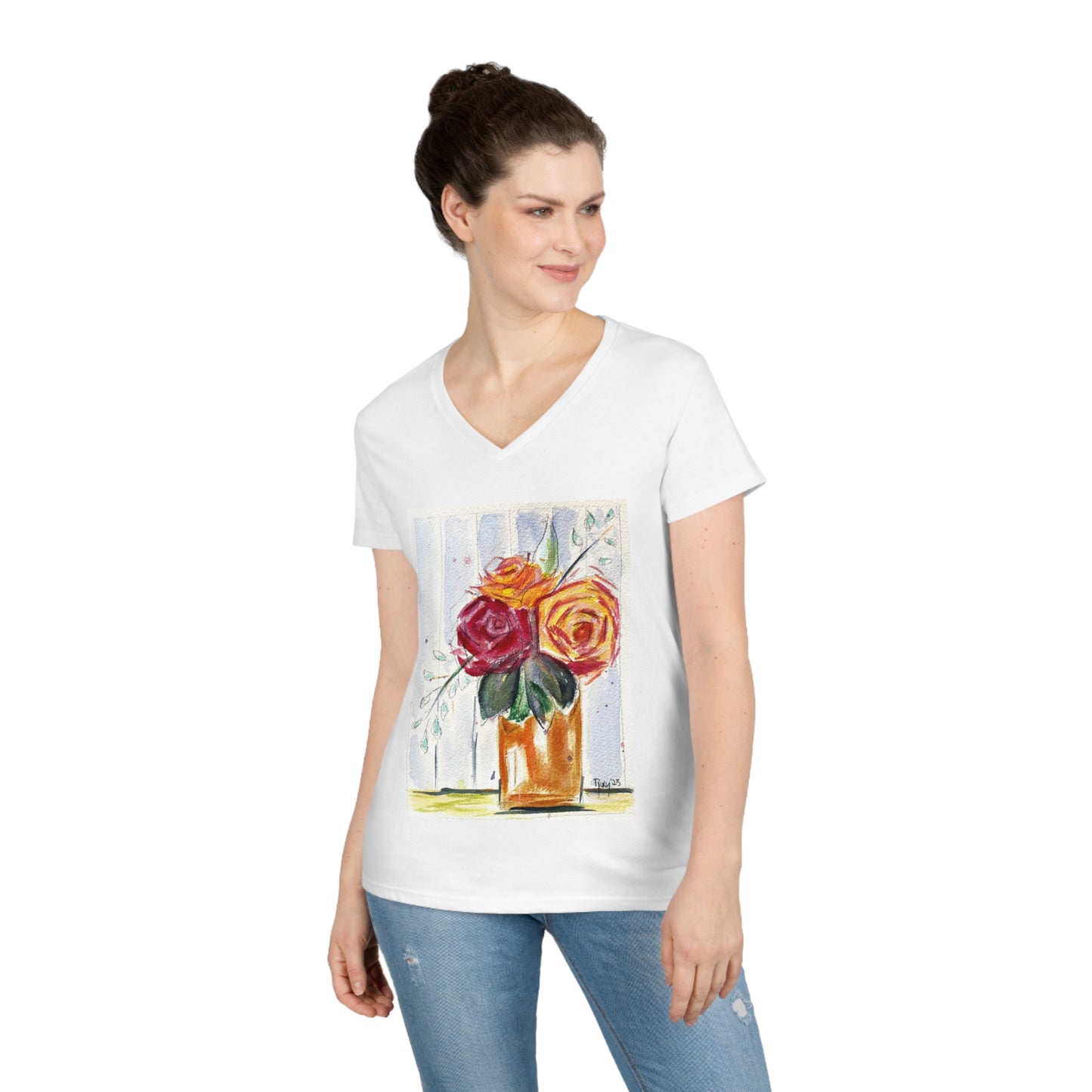 Red Roses and Gloria Deis Ladies' V-Neck T-Shirt