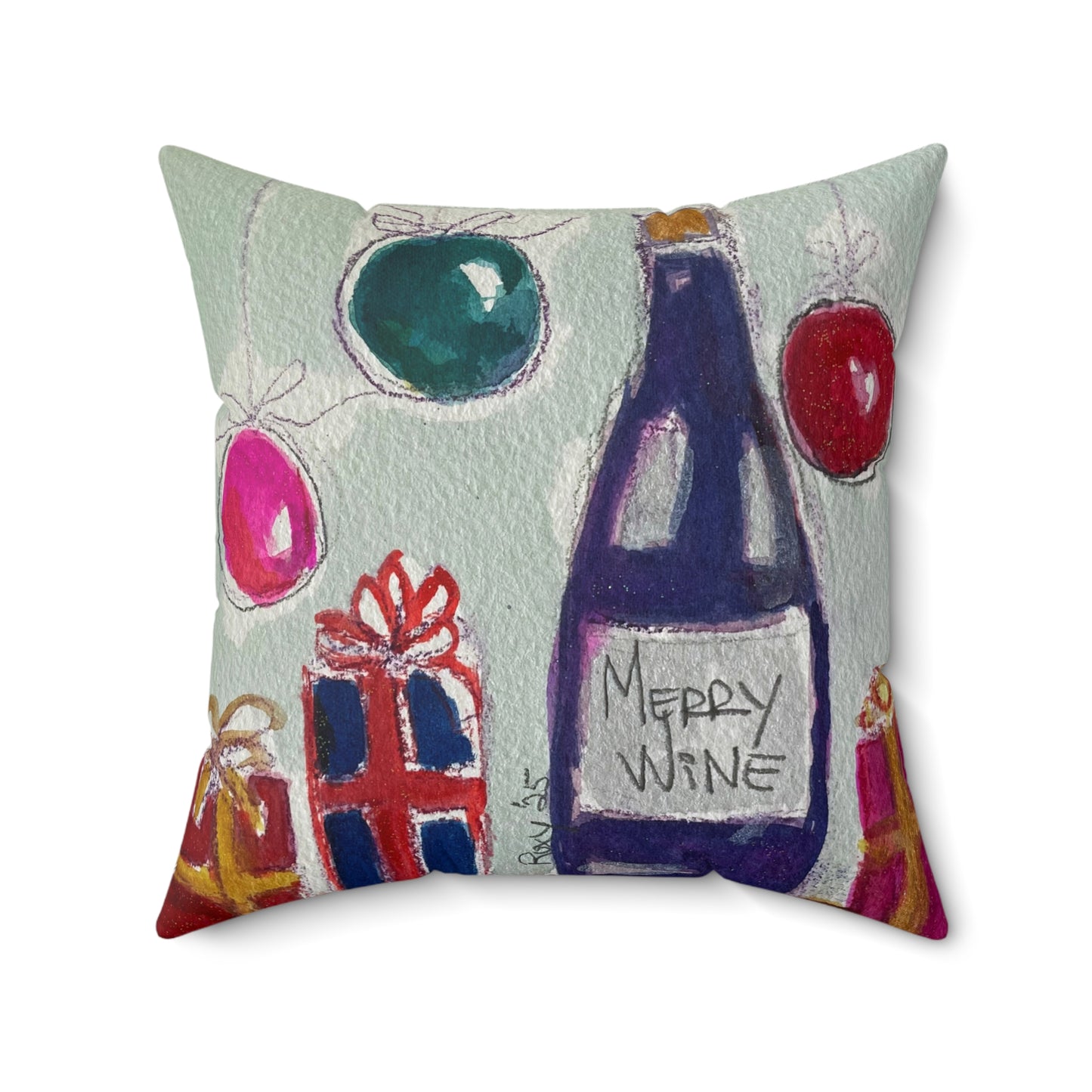 Indoor Spun Polyester Square Pillow-Merry Wine
