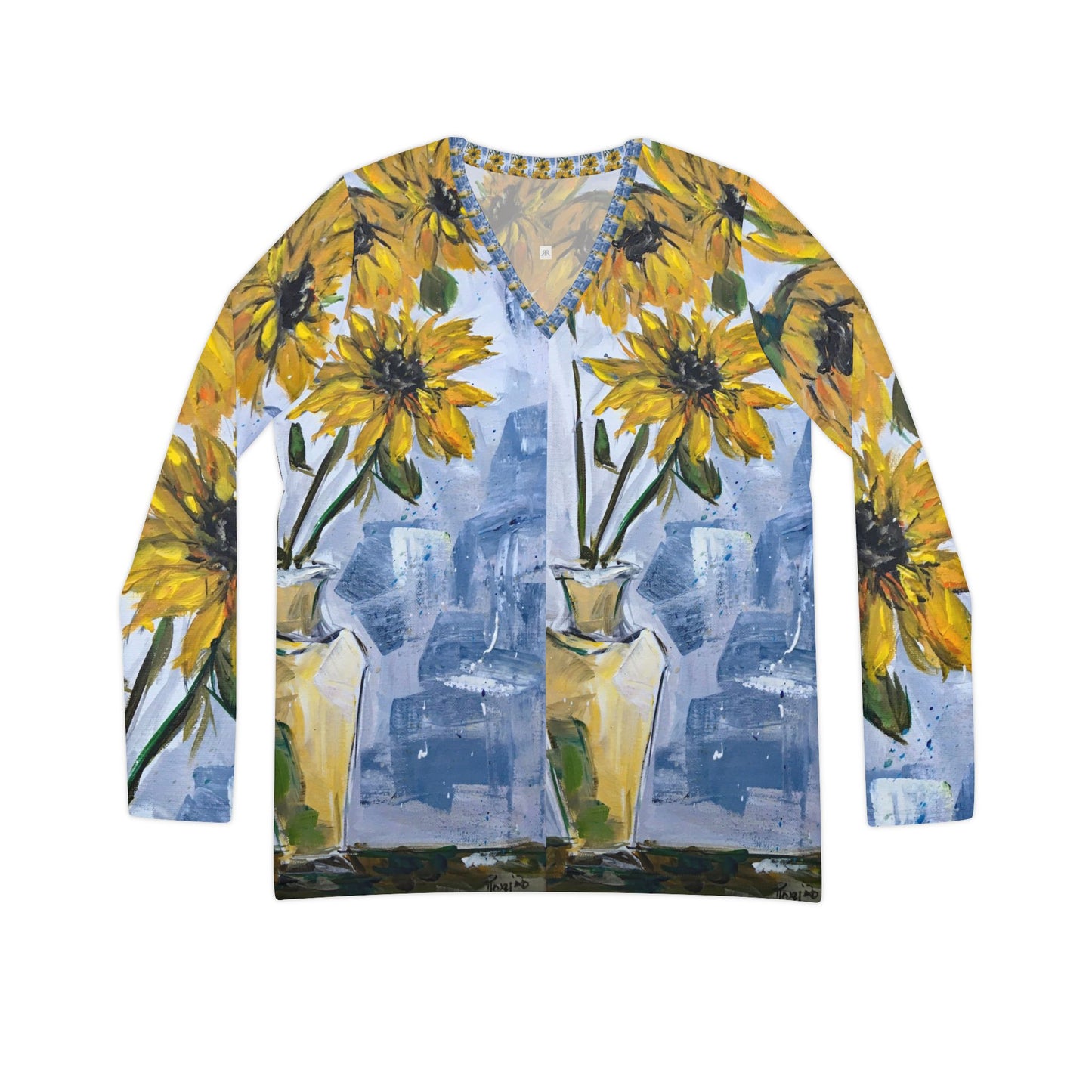 Long Sleeve Shirt- Shabby Sunflowers- V-neck Women's