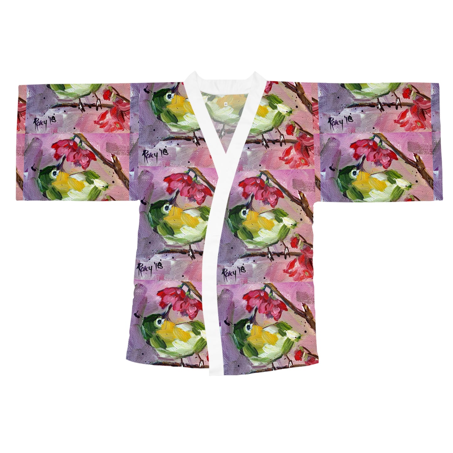 Kimono Robe -Japanese Warbler Bird in Cherry Blossoms