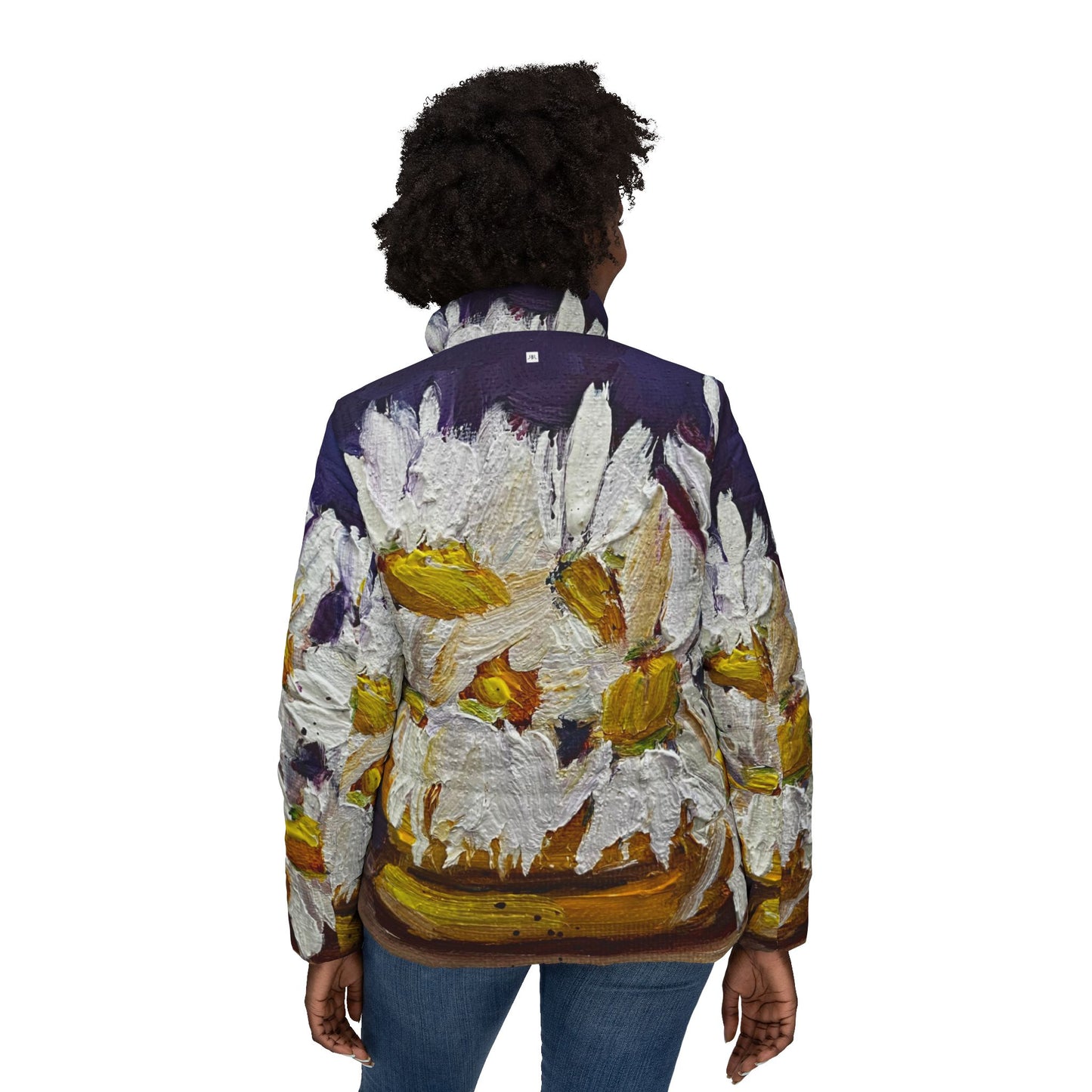 Women's Puffer Jacket - Roxy Rich Fine Art Design-Vase of Daisies