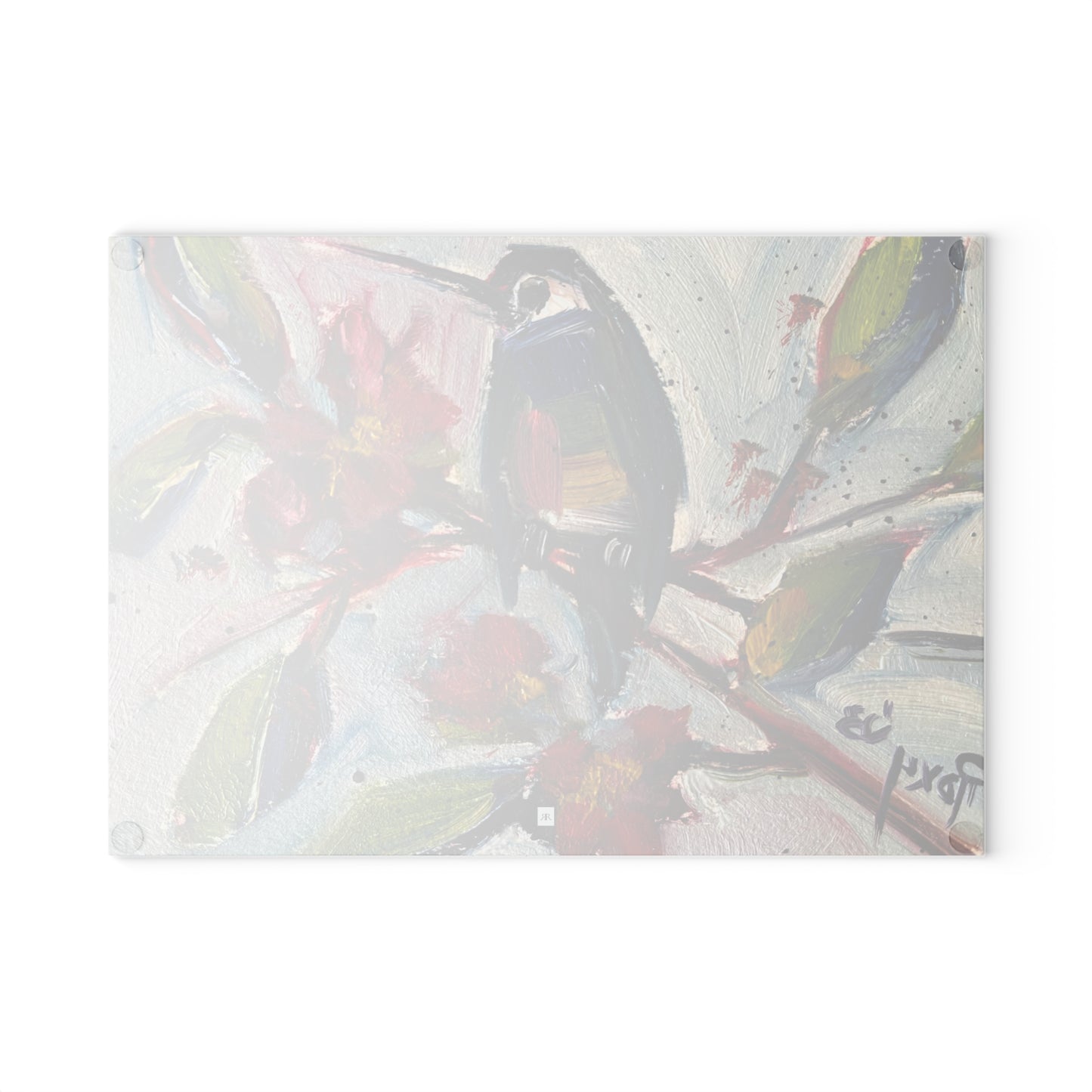 Hummingbird in Late Blooms Glass Cutting Board