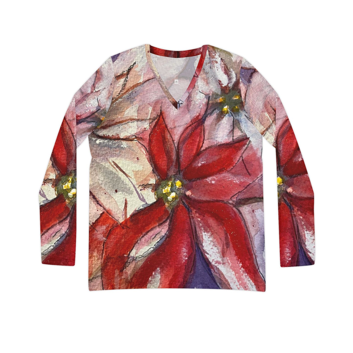 Poinsettias- All over Print Women's Long Sleeve V-neck Shirt