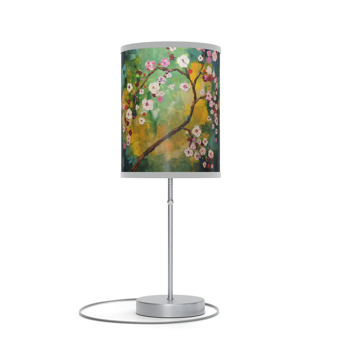 Lámpara abstracta con flores de cerezo sobre un soporte, enchufe EE. UU.|CA