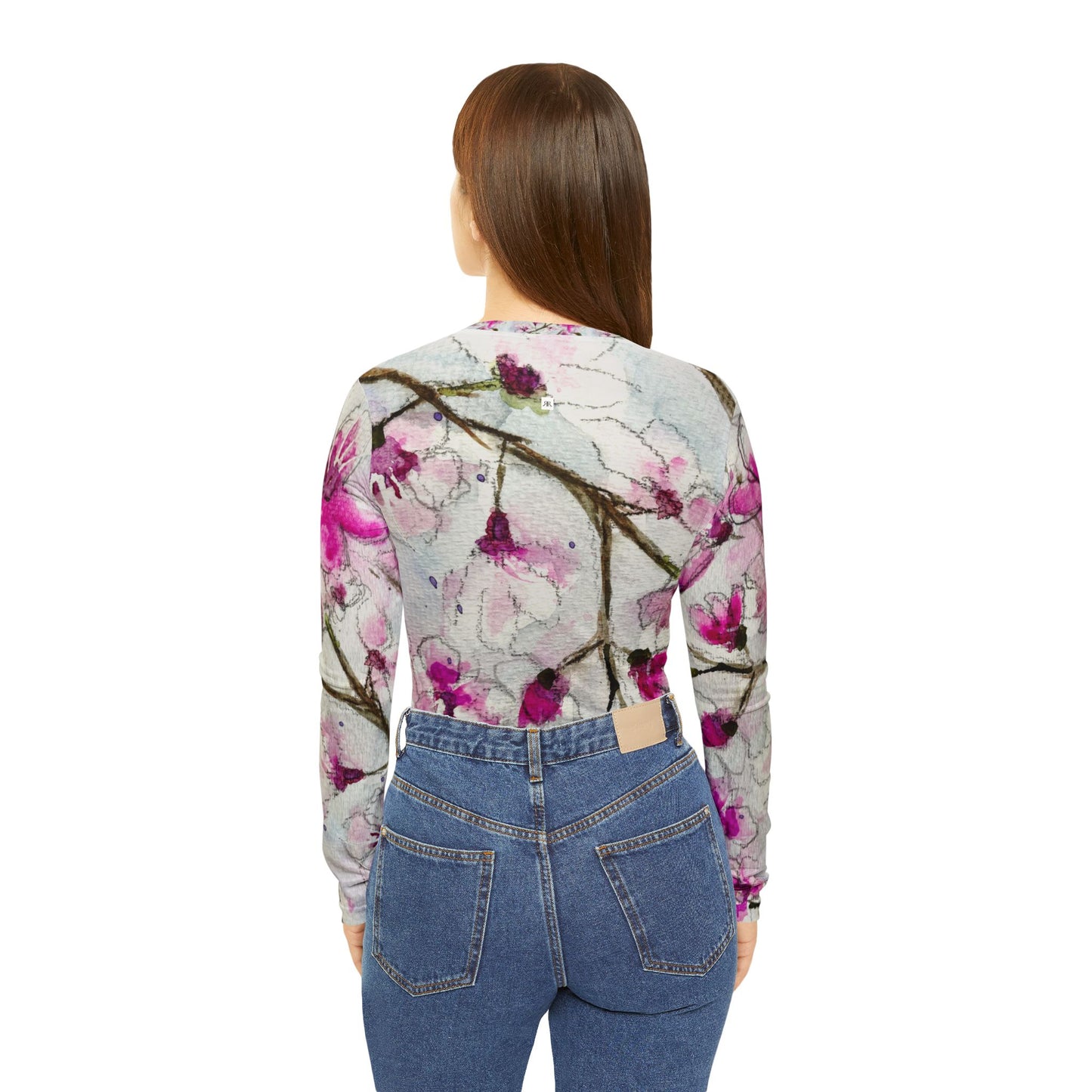 Long Sleeve Shirt-Watercolor Cherry Blossoms- V-neck Women's