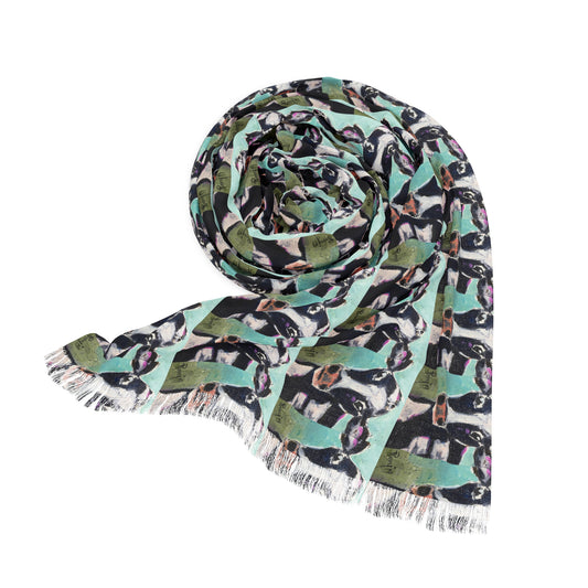 Colorful Scarf — Artistic Lightweight Neck Wrap- Edna Cow -Adorable Cow with Flower
