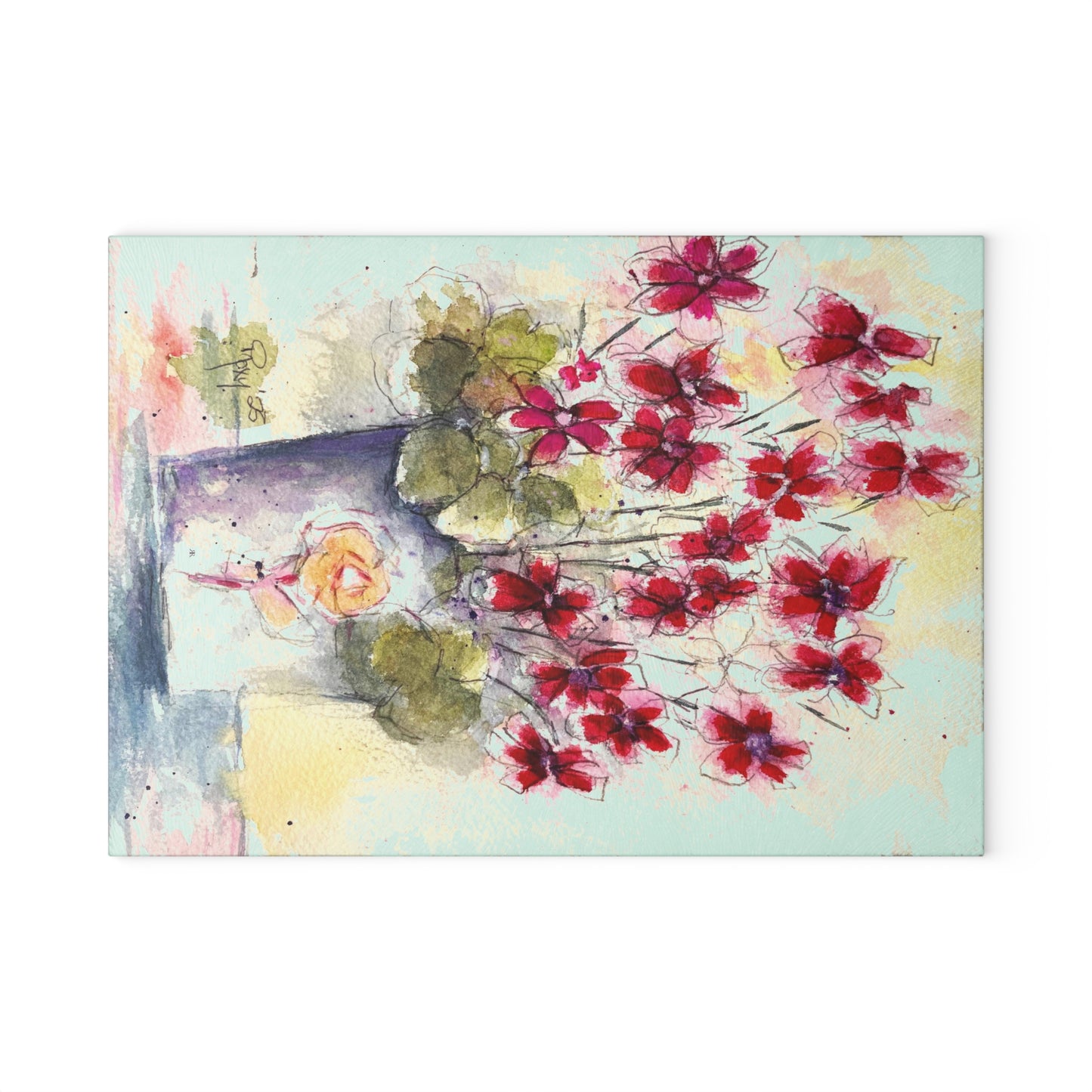 Red Ivy Geraniums in a Basket Glass Cutting Board