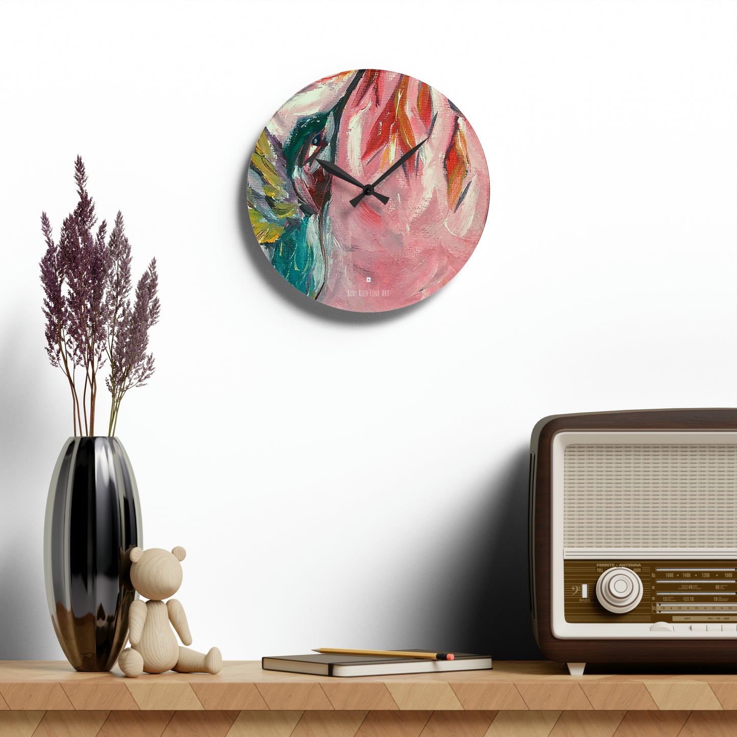 Hummingbird in Honeysuckle Acrylic Wall Clock