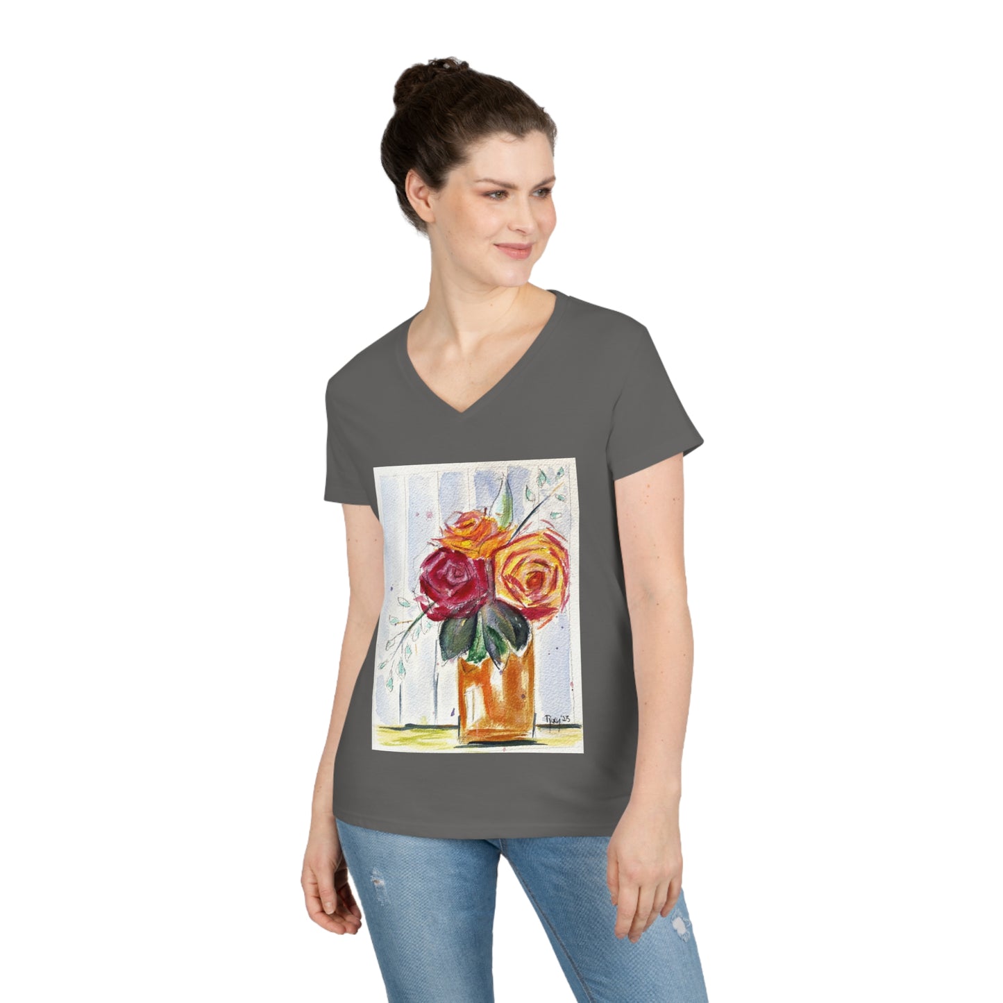 Red Roses and Gloria Deis Ladies' V-Neck T-Shirt