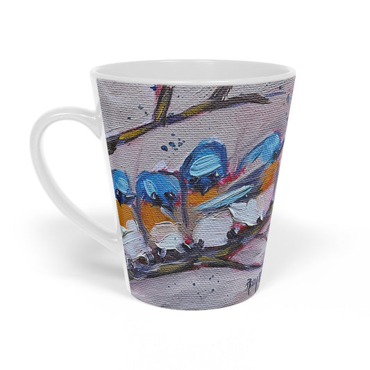 Taza con leche con diseño de pájaros azules, 12 onzas