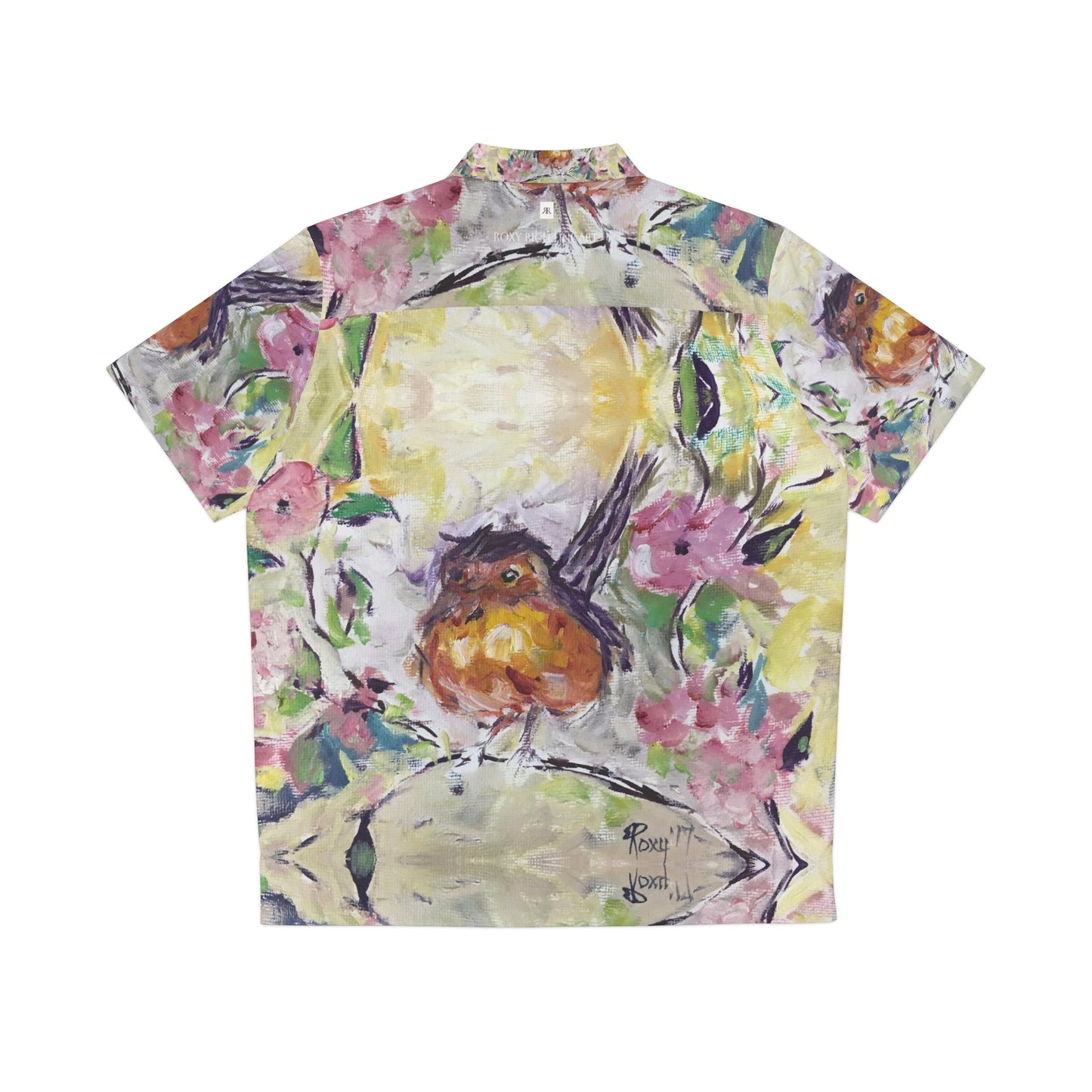 Men's Hawaiian Shirt- Robin in Cherry Blossoms