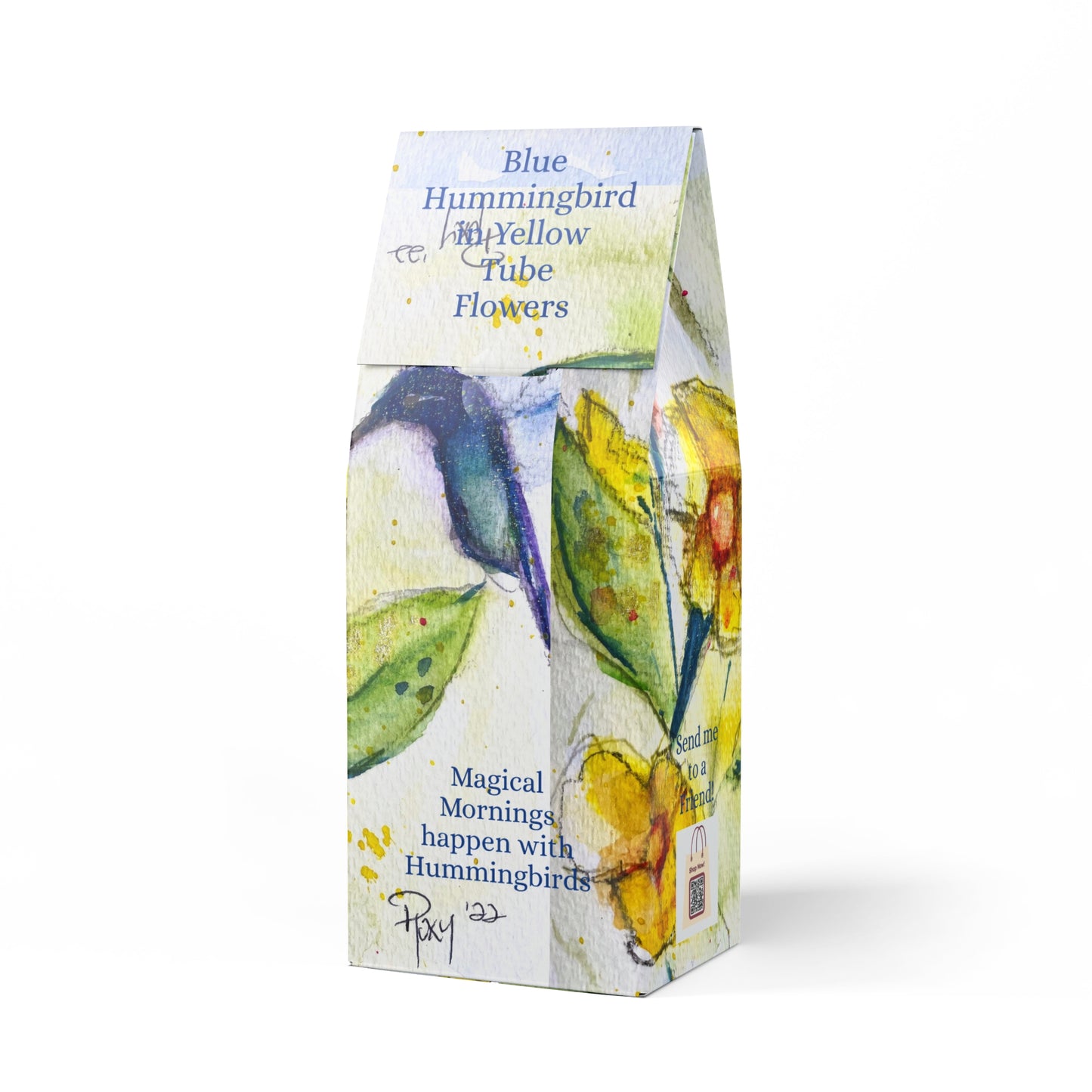 Blue Hummingbird in Yellow Tube Flowers-Brilliant Blend (Medium Roast)