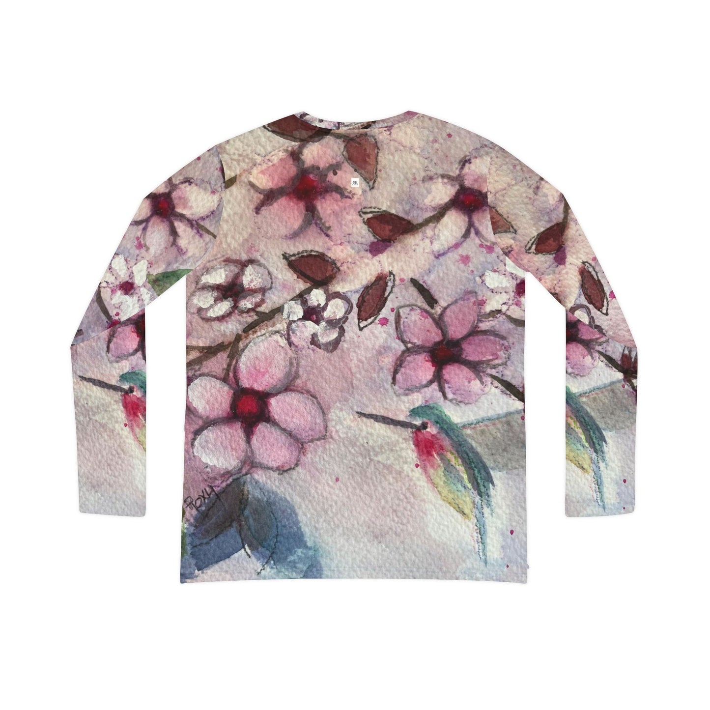 Long Sleeve Shirt-Hummingbird in Cherry Blossoms- V-neck Women's