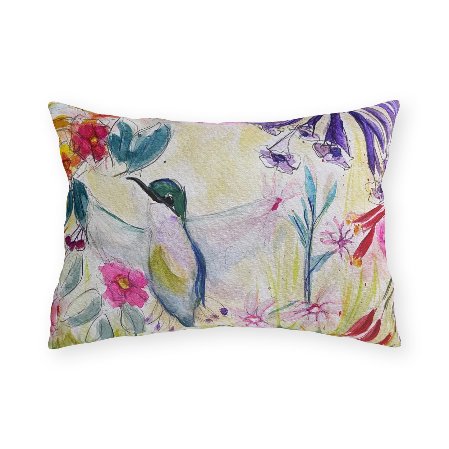 Hummingbird in a Tube Flower Garden Outdoor Pillows