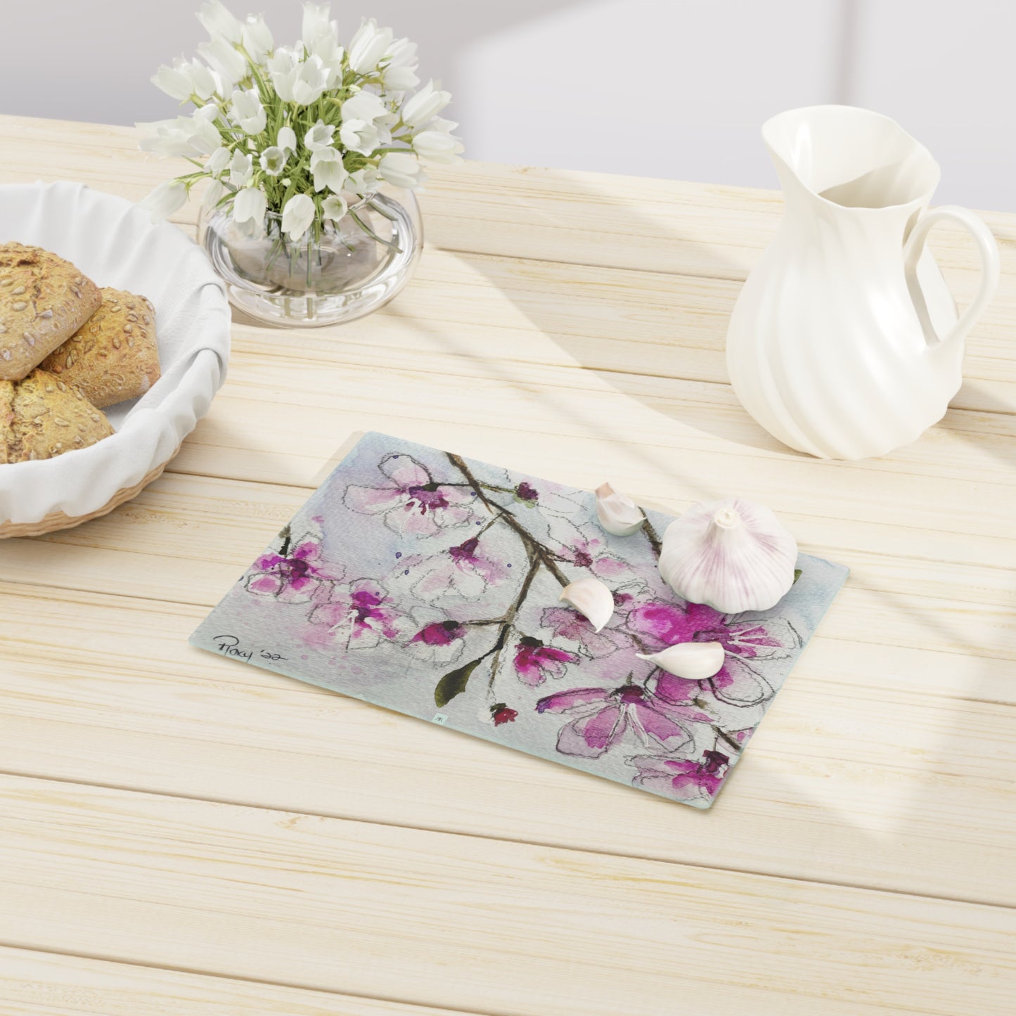 Cherry Blossoms #3 Glass Cutting Board