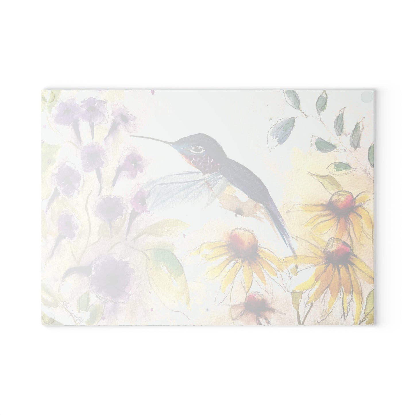 Happy Hummingbird Glass Cutting Board