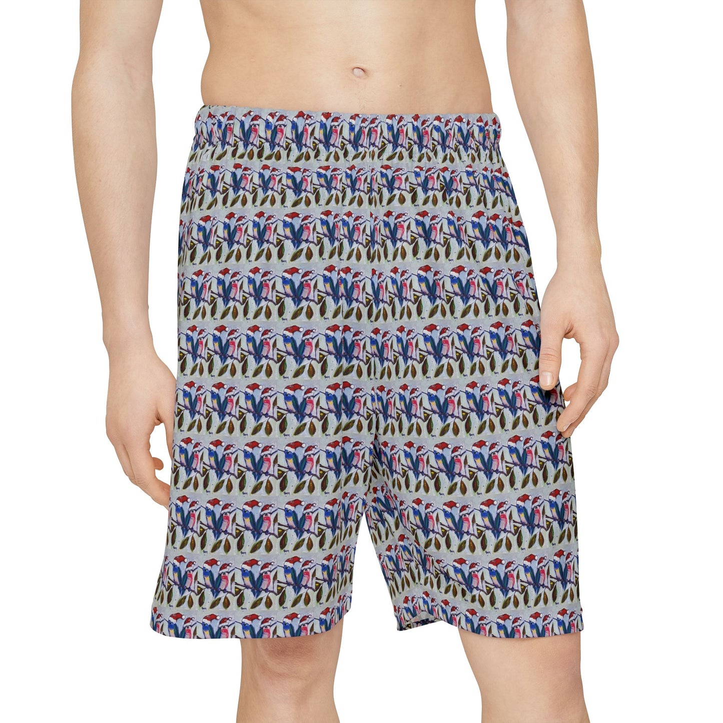 Men’s Lounge Shorts — Festive Hummingbirds in Santa Hats All-Over Print