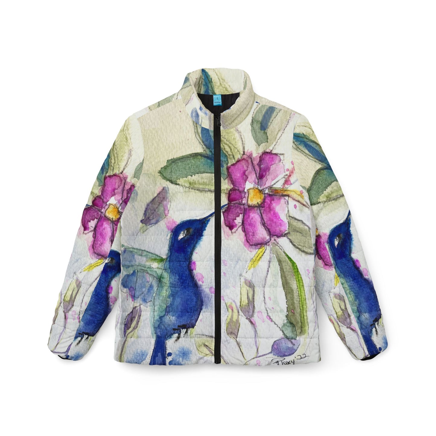 Women's Puffer Jacket - Roxy Rich Fine Art Design-Hummingbird in Spring