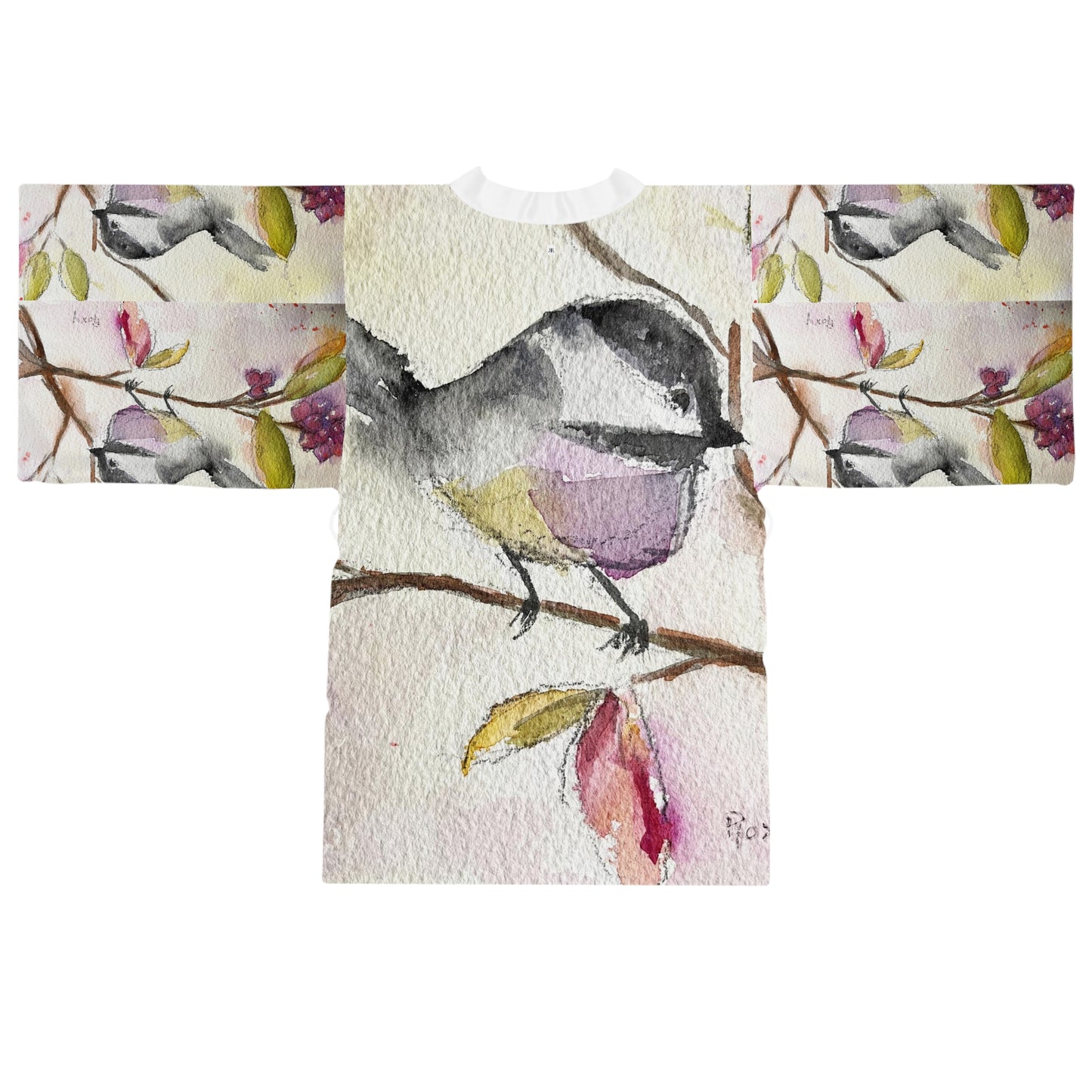 Kimono Robe -Chickadee in a Berry Tree