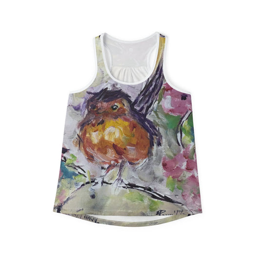 Women's Racerback Tank Top-Robin in Cherry Blossoms