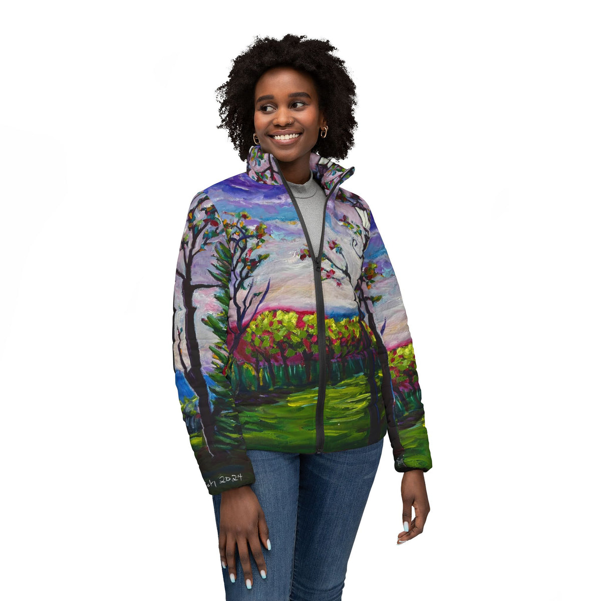 Women's Puffer Jacket - Roxy Rich Fine Art -Sundown in Surrey at Stanhill Court