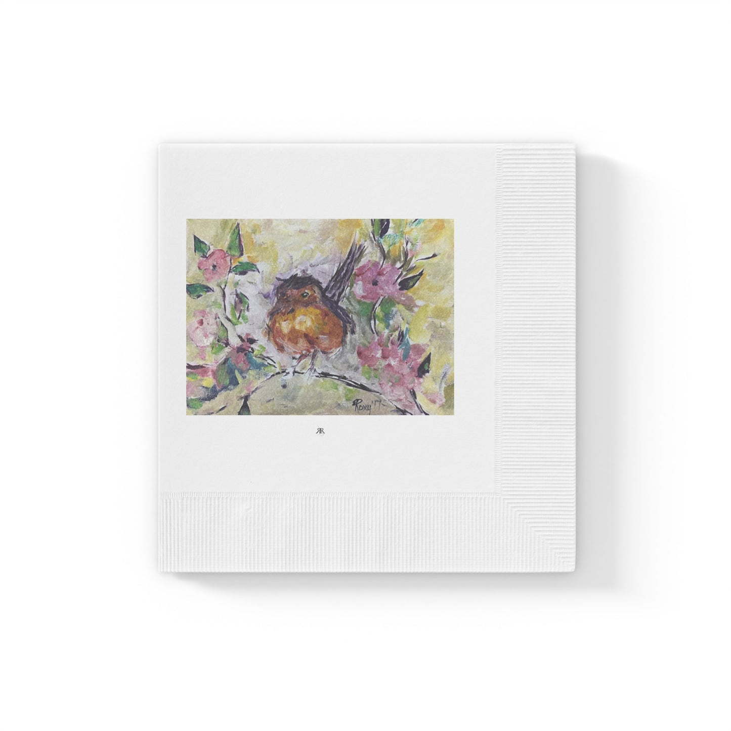 Robin in Cherry Blossoms-White Coined Napkins